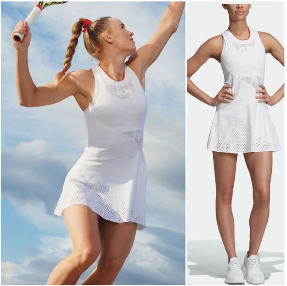Adidas by Stella McCartney NWT White Court Tennis Dress Red Trim Perforated S